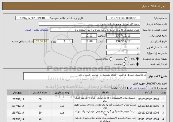 استعلام درخواست وسایل ورزشی جهت تقسیم در مدارس استان یزد