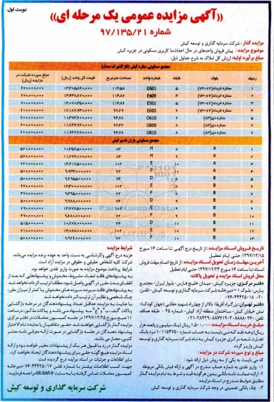 مزایده مزایده پیش فروش واحدهای در حال احداث کاربری مسکونی نوبت اول