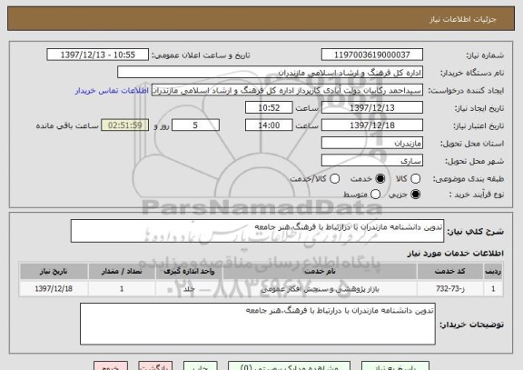 استعلام تدوین دانشنامه مازندران با درارتباط با فرهنگ،هنر جامعه