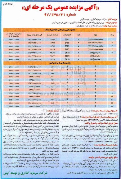 مزایده مزایده پیش فروش واحدهای در حال احداث کاربری مسکونی نوبت دوم 