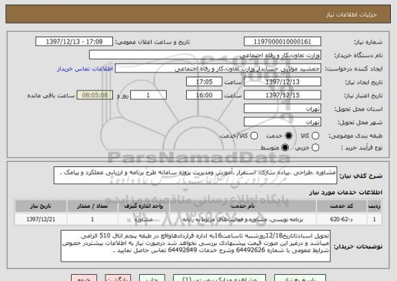 استعلام مشاوره ،طراحی ،پیاده سازی، استقرار ،آموزش ومدیریت پروژه سامانه طرح برنامه و ارزیابی عملکرد و پیامک .