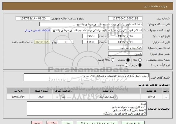 استعلام آرایش ، لیبل گذاری و چینش تجهیزات و نودهای اتاق سرور 