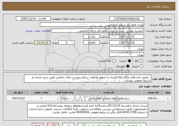 استعلام   تحلیل داده های پایگاه رفاه ایرانیان به منظور هدفمند سازی برچسب های حمایتی طبق شرح خدمات و شرایط عمومی پیوست 