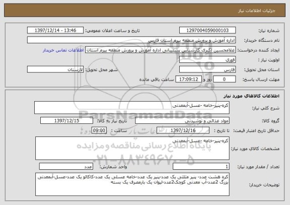 استعلام کره-پنیر-خامه -عسل-آبمعدنی