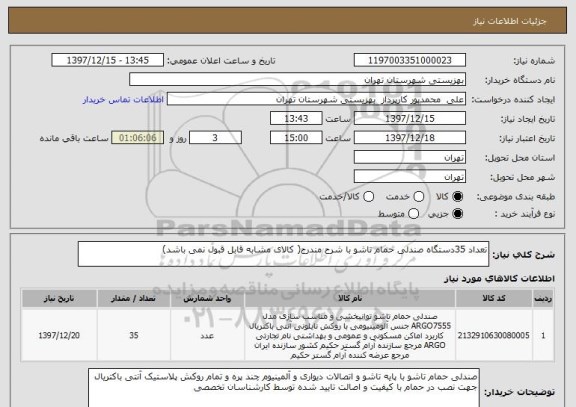 استعلام تعداد 35دستگاه صندلی حمام تاشو با شرح مندرج( کالای مشابه قابل قبول نمی باشد)