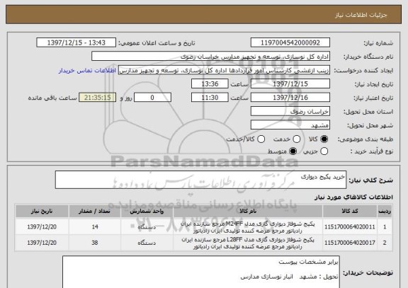 استعلام خرید پکیج دیواری