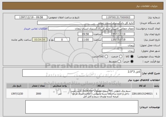 استعلام کابل 3*2.5