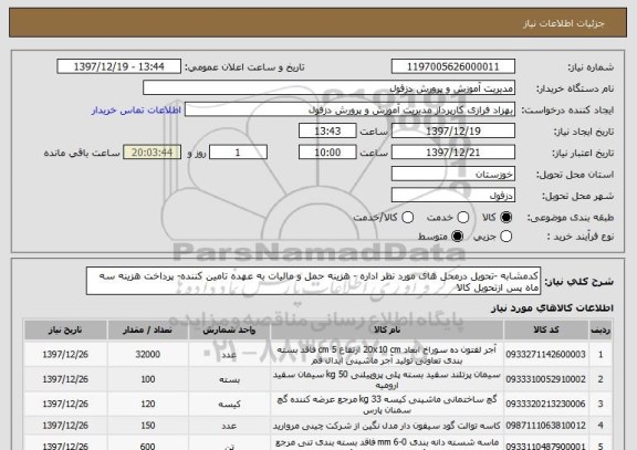 استعلام کدمشابه -تحویل درمحل های مورد نظر اداره - هزینه حمل و مالیات به عهده تامین کننده- پرداخت هزینه سه ماه پس ازتحویل کالا