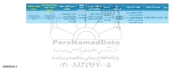 مناقص  احداث ساختمان مرکز بهداشتی درمانی