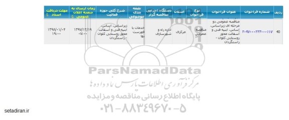 مناقصه مناقصه عملیات خاکی، زیراساس و اساس و ابنیه فنی و ....