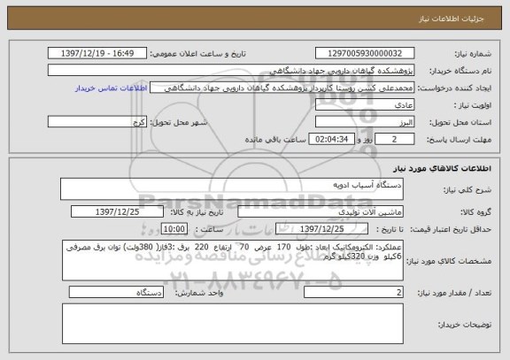 استعلام دستگاه آسیاب ادویه