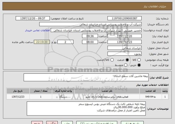 استعلام بیمه ماشین آلات سطح استان 