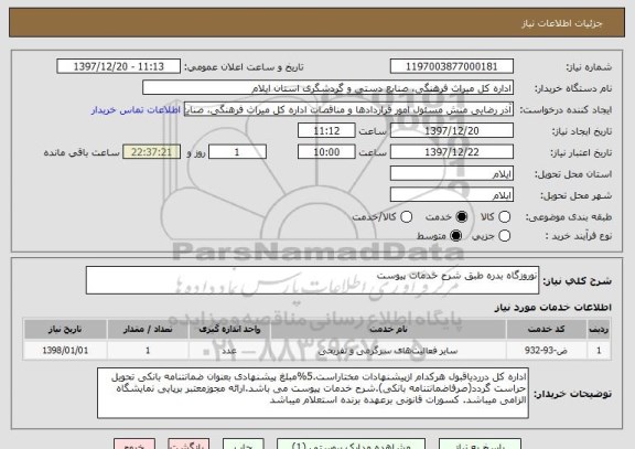 استعلام نوروزگاه بدره طبق شرح خدمات پیوست