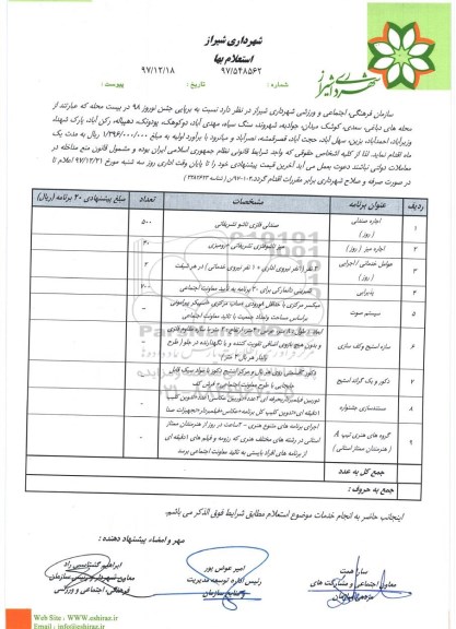 استعلام برپایی جشن نوروز ۹۸ در بیست محله