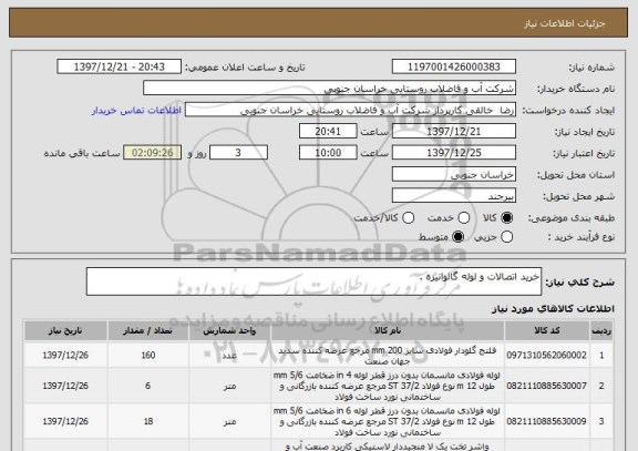 استعلام خرید اتصالات و لوله گالوانیزه .