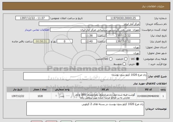 استعلام ران مرغ 1020 کیلو بدون پوست