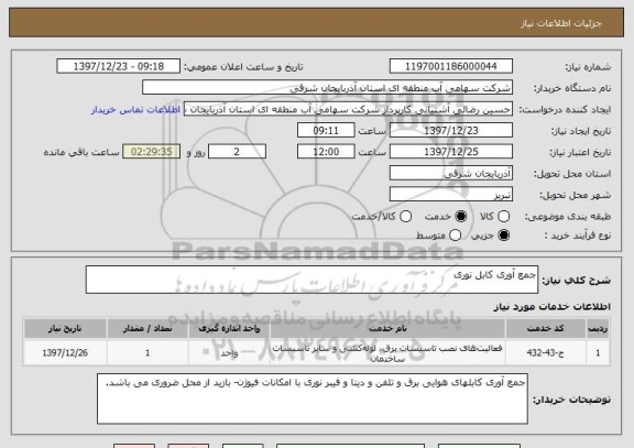 استعلام جمع آوری کابل نوری