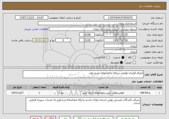 استعلام اجرای قرارداد توانمند سازی سازمانهای مردم نهاد