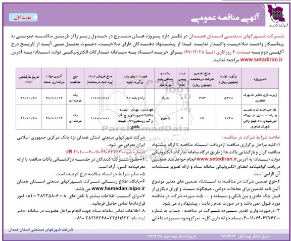 آگهی مناقصه عمومی , مناقصه زیرسازی معابر شهرک ...