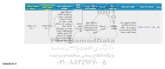 مناقصه عمومی یک مرحله ای واگذاری سرویس ایاب و ذهاب کارکنان