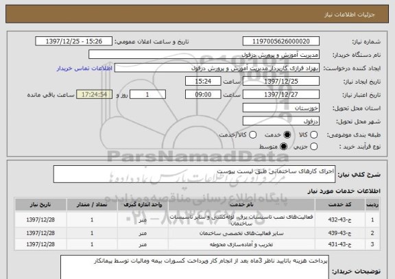 استعلام اجرای کارهای ساختمانی طبق لیست پیوست