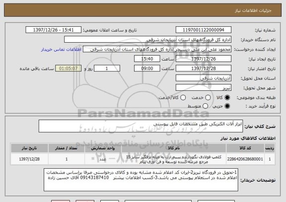 استعلام ابزار آلات الکتریکی طبق مشخصات فایل پیوستی