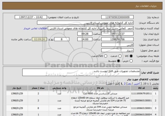 استعلام مشخصات تجهیزات طبق فایل پیوست باشد