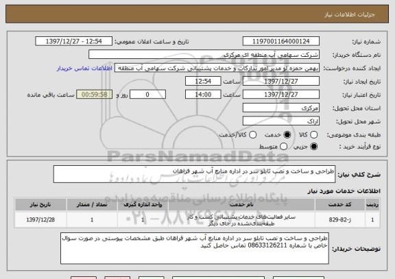 استعلام طراحی و ساخت و نصب تابلو سر در اداره منابع آب شهر فراهان