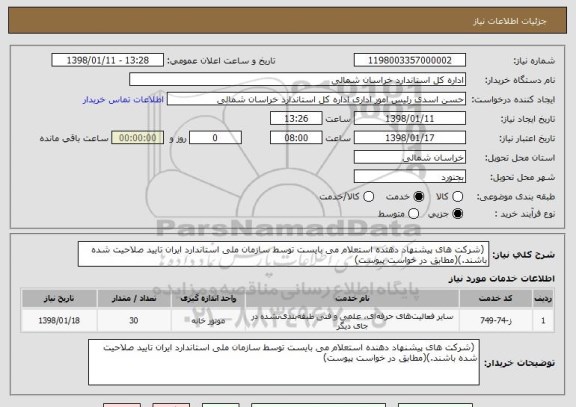 استعلام  (شرکت های پیشنهاد دهنده استعلام می بایست توسط سازمان ملی استاندارد ایران تایید صلاحیت شده باشند.)(مطابق در خواست پیوست)