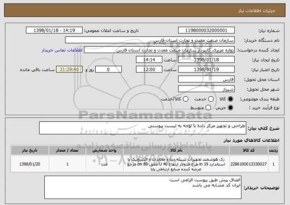 استعلام طراحی و تجهیز مرکز داده با توجه به لیست پیوستی