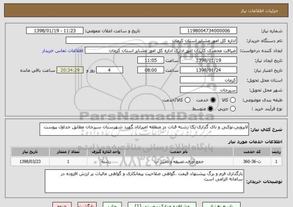 استعلام لایروبی،نوکنی و نای گذاری یک رشته قنات در منطقه امیراباد گهرد شهرستان سیرجان مطابق جداول پیوست