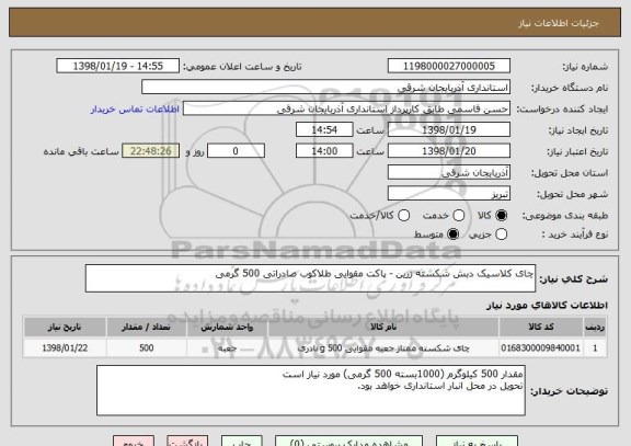 استعلام چای کلاسیک دبش شکسته زرین - پاکت مقوایی طلاکوب صادراتی 500 گرمی