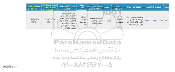 مناقصه ، مناقصه تامین خودروهای اجاره ای 