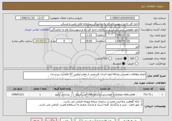 استعلام انجام مطالعات تفصیلی مرحله دوم احداث قسمتی از معابر اراضی 57 هکتاری پردیسان 