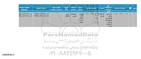 مزایده, مزایده فروش 212 اصله درخت