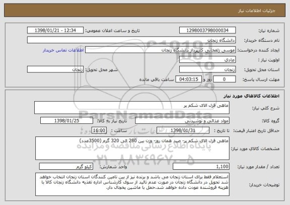 استعلام ماهی قزل الای شکم پر