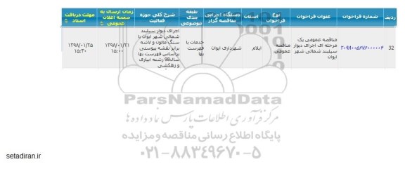 مناقصه اجرای دیوار سیلبند شمالی 