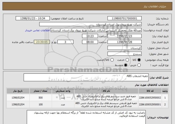 استعلام جعبه انشعاب ABS 