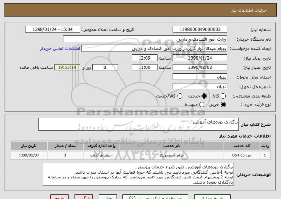 استعلام برگزاری دوره های آموزشی 
