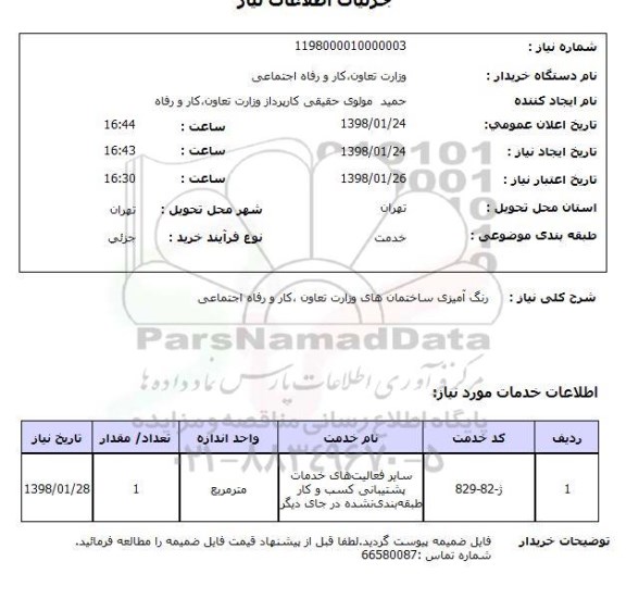 استعلام رنگ آمیزی ساختمان های وزارت تعاون ،کار و رفاه اجتماعی