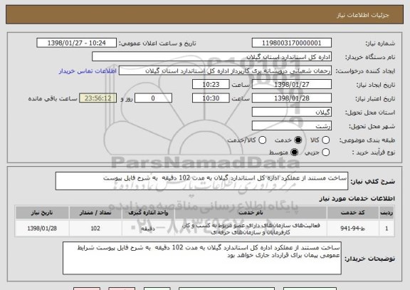 استعلام ساخت مستند از عملکرد اداره کل استاندارد گیلان به مدت 102 دقیقه  به شرح فایل پیوست