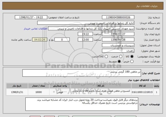 استعلام تن ماهی 180 گرمی پردیس