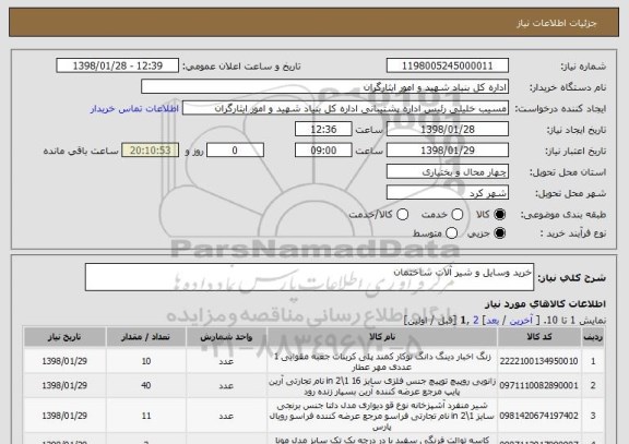 استعلام خرید وسایل و شیر آلات ساختمان 