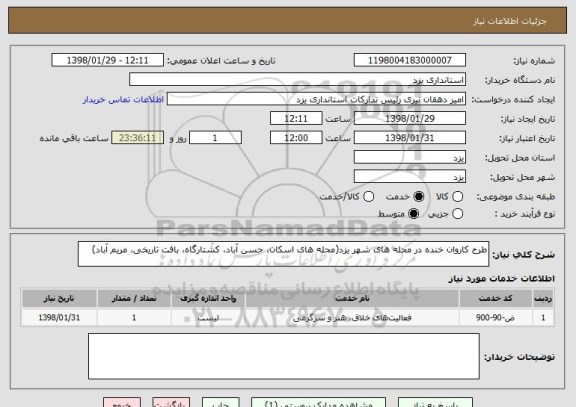 استعلام طرح کاروان خنده در محله های شهر یزد(محله های اسکان، حسن آباد، کشتارگاه، بافت تاریخی، مریم آباد)