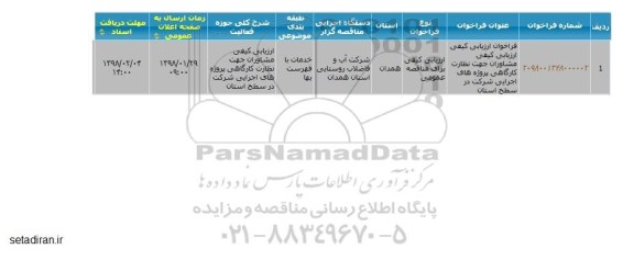 مناقصه ,ماقصه نظارت کارگاهی پروژه های اجرایی شرکت در سطح استان 