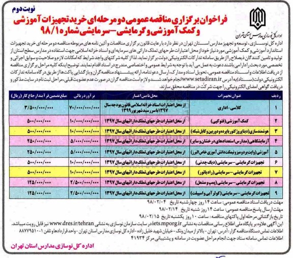 مناقصه ,مناقصه خرید تجهیزات آموزشی و کمک آموزشی  ... نوبت دوم