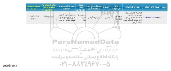 مناقصه,مناقصه   جدول گذاری معابر