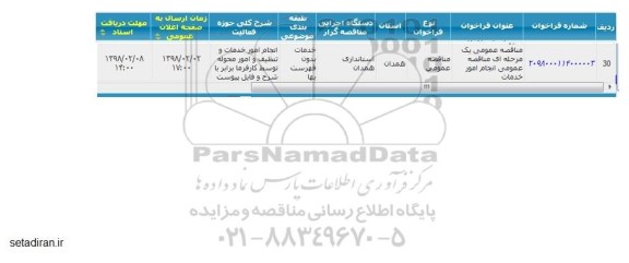 مناقصه انجام امور خدمات و تنظیف و امور محوله