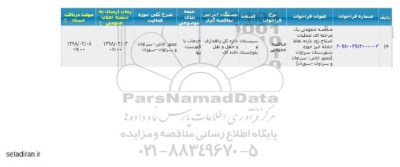 مناقصه عملیات اصلاح زود بازده نقاط حادثه خیر حوزه شهرستان 