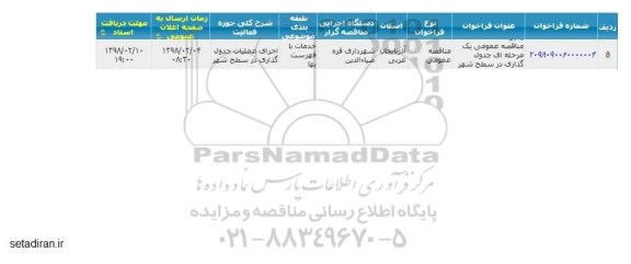 مناقصه جدول گذاری در سطح شهر